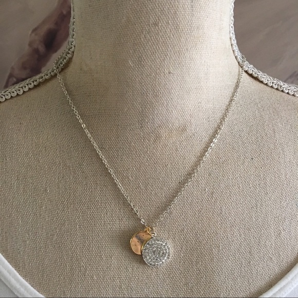 Minimalist monogram “S” initial double pendant rhinestone necklace - Picture 2 of 7